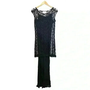 NWT Jessica McClintock Collections Women Black Lace Silk Maxi Party Dress Size 6